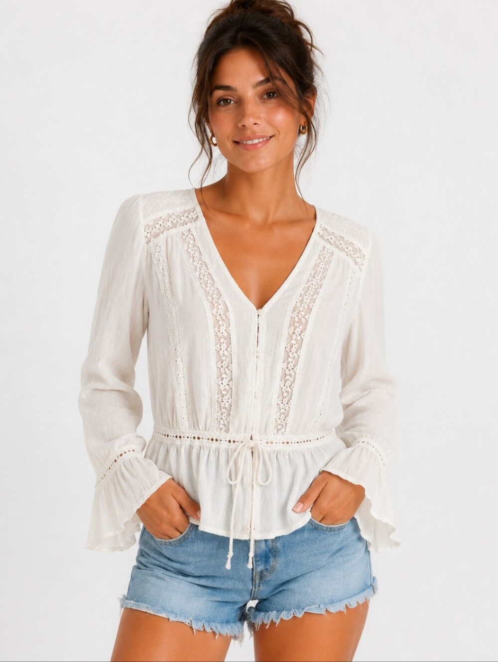 Universal Thread Cream/White Boho Lace Peplum Blouse XL NWT